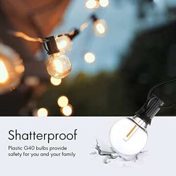 Banord Smart Outdoor String Lights, G40 50FT Waterproof Patio Lights with Alexa Control, Dimmable Hanging Backyard Lights with 26 (1 Spare) Plastic Bulbs for Porch Bistro Cafe