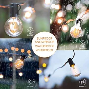 Banord Smart Outdoor String Lights, G40 50FT Waterproof Patio Lights with Alexa Control, Dimmable Hanging Backyard Lights with 26 (1 Spare) Plastic Bulbs for Porch Bistro Cafe