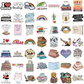 LXYRDHOQPW Bookish Stickers Pack 50Pcs Love Reading Stickers for Teens Adult and Reading Lovers Bookish Waterproof Vinyl Decals Laptop Book Water Bottle Phone Stickers