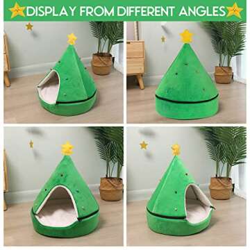 NIBESSER Cat Bed Christmas Tree Cat Tent House Self-Warming 2 in 1 Removable Comfortable Triangle Pet Teepee Xmas Dog Cave in Winter (Green)