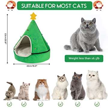NIBESSER Cat Bed Christmas Tree Cat Tent House Self-Warming 2 in 1 Removable Comfortable Triangle Pet Teepee Xmas Dog Cave in Winter (Green)
