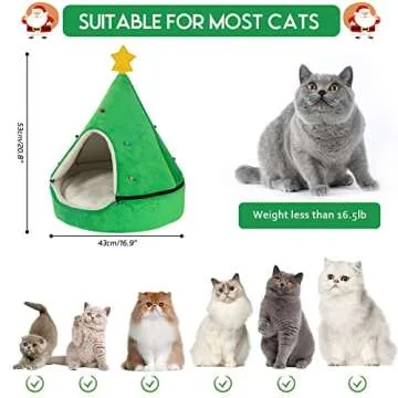NIBESSER Cat Bed Christmas Tree Cat Tent House Self-Warming 2 in 1 Removable Comfortable Triangle Pet Teepee Xmas Dog Cave in Winter (Green)
