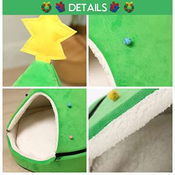 NIBESSER Cat Bed Christmas Tree Cat Tent House Self-Warming 2 in 1 Removable Comfortable Triangle Pet Teepee Xmas Dog Cave in Winter (Green)