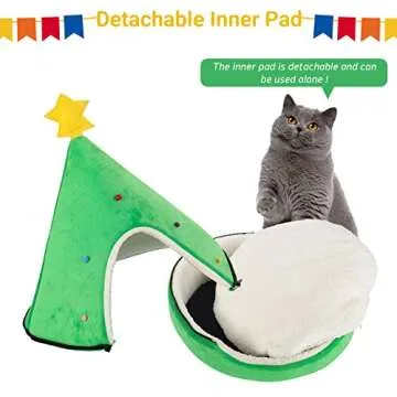 NIBESSER Cat Bed Christmas Tree Cat Tent House Self-Warming 2 in 1 Removable Comfortable Triangle Pet Teepee Xmas Dog Cave in Winter (Green)
