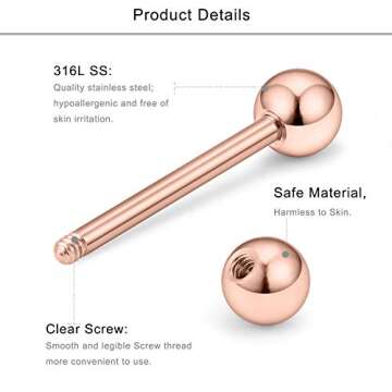 Lcolyoli 16G Cat's Eye Stone Nipple Rings - Stylish Piercings in Rose Gold