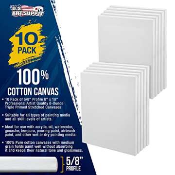 U.S. Art Supply 8 x 10 inch Stretched Canvas Super Value 10-Pack - Triple Primed Professional Artist...