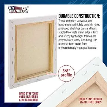 U.S. Art Supply 8 x 10 inch Stretched Canvas Super Value 10-Pack - Triple Primed Professional Artist Quality White Blank 5/8" Profile, 100% Cotton, Heavy-Weight Gesso - Acrylic Pouring, Oil Painting