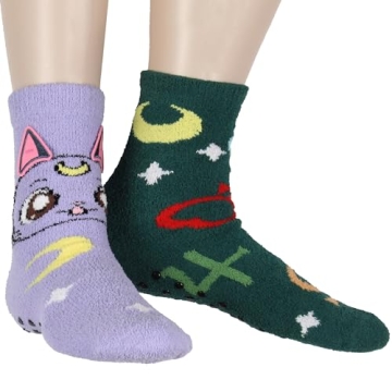 Bioworld Sailor Moon Socks Women's Artemis And Luna 3D Ears Fuzzy Mid-Calf Adult Anime 2-Pack Crew S...
