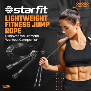 STARFIT Adjustable Lightweight Jump Rope - Tangle-Free Design for Cardio, HIIT, and Endurance Training - Durable Fitness Skipping Rope for All Levels.