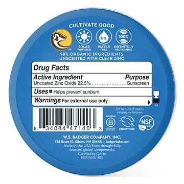 Badger Coral Reef Safe Sunscreen Tin - SPF 40, Natural Ingredients, Travel Size
