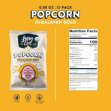 LesserEvil Himalayan Gold Salt Organic Popcorn, Premium Quality, Minimally Processed, No Vegetable Oil, 0.88 oz (Pack of 12)