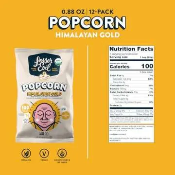 LesserEvil Himalayan Gold Salt Organic Popcorn, Premium Quality, Minimally Processed, No Vegetable Oil, 0.88 oz (Pack of 12)