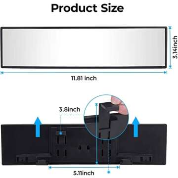 JOYTUTUS Rear View Mirror, Universal 11.81 Inch Panoramic Convex Rearview Mirror, Interior Clip-on Wide Angle Rear View Mirror to Reduce Blind Spot Effectively for Car SUV Trucks -Clear