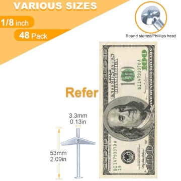 KURUI Heavy Duty Toggle Bolts - 48 Pcs Drywall Anchors