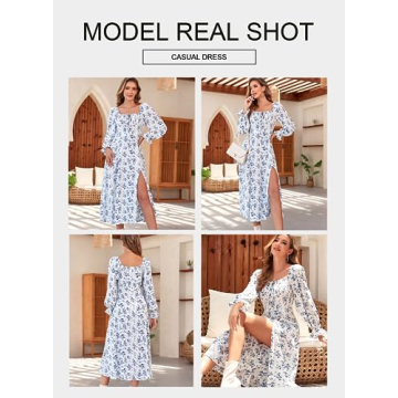 BLENCOT Floral Midi Dress with Split Thigh and Tie Front