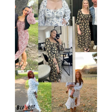 BLENCOT Floral Midi Dress with Split Thigh and Tie Front