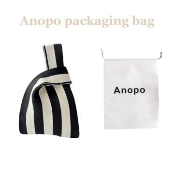 Anopo Women's Knotted Wristlet Knitted Bag Aesthetic Crochet Tote Bag Small Wrist Bag Sleeve-Knot-Pouch Striped Black White