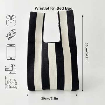 Anopo Women's Knotted Wristlet Knitted Bag Aesthetic Crochet Tote Bag Small Wrist Bag Sleeve-Knot-Pouch Striped Black White