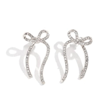 Long Chain Bow Dangle Drop Tassel Earrings for Women Gold Silver Bow Earrings Ribbon Fringe Waterfal...