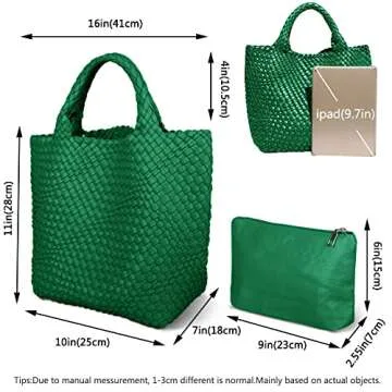 MJUEO Womens Vegan Leather Woven Bag with Purse, Fashion Handmade Beach Tote Top-handle Handbag Pine