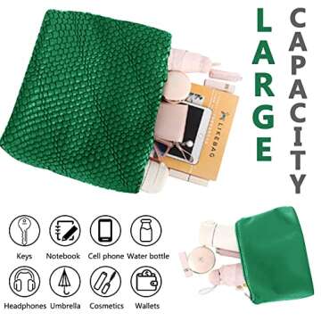 MJUEO Womens Vegan Leather Woven Bag with Purse, Fashion Handmade Beach Tote Top-handle Handbag Pine