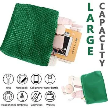 MJUEO Womens Vegan Leather Woven Bag with Purse, Fashion Handmade Beach Tote Top-handle Handbag Pine