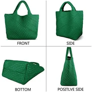 MJUEO Womens Vegan Leather Woven Bag with Purse, Fashion Handmade Beach Tote Top-handle Handbag Pine