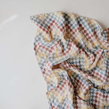 Mushie Muslin Baby Swaddle Blanket | Eco-Friendly 100% Organic Cotton Retro Check