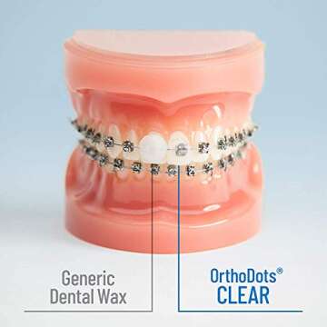 OrthoDots CLEAR – Moisture Activated Braces Wax Alternative for Pain Caused by Braces, Clear Aligner Trays, and Other Orthodontic Appliances. OrthoDots Stick Better and Stay on Longer than Dental Wax.