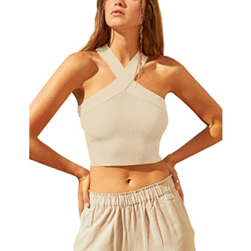 SAFRISIOR Women Crisscross Halter Crop Top - Elegant Cami