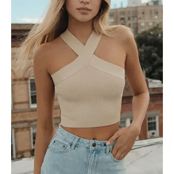 SAFRISIOR Women Crisscross Halter Crop Top - Elegant Cami
