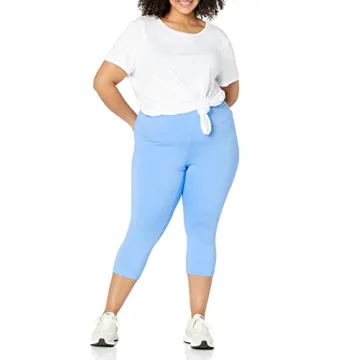 Amazon Essentials Women's Active Sculpt Workout Athleisure High Rise Capri Leggings (Available in Plus Size), French Blue, Large