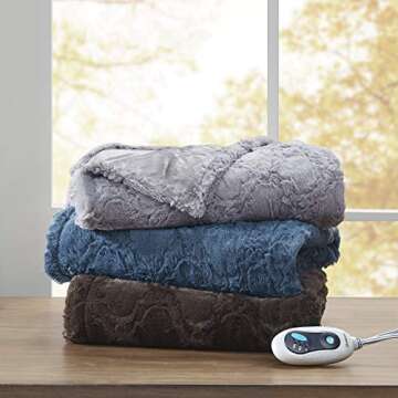 Beautyrest Brushed Long Fur Electric Throw Blanket - Warm & Soft Heated Wrap with Auto Shutoff