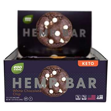 Evo Hemp Keto Hemp Protein Bar | White Chocolate Chip | 10g Protein | 6g Omega 3 & 6| U.S. Grown Shelled Hemp Seeds | Gluten-free| Non GMO Plant Based Protein