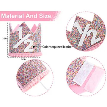 Rainbow Crown for Half Birthday Party - Glitter Crown, Kids Hats, Baby Photo Props, Birthday Decoration, Girls Hair Accessories