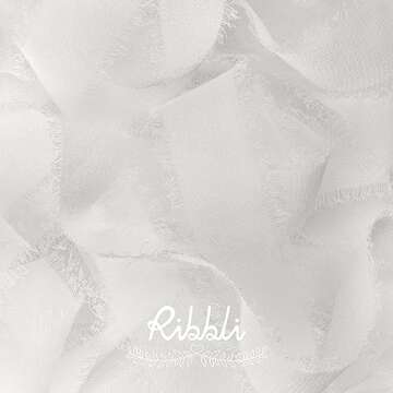 Ribbli White Chiffon Ribbon 1 Inch x 20 Yard Handmade Fringe Chiffon Silk Ribbon White Ribbon for Gi...