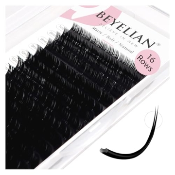 BEYELIAN Flat Eyelash Extension, Ellipse Lash Extensions 0.15 C Curl 7-15mm 16 Rows Matte Black Eyel...