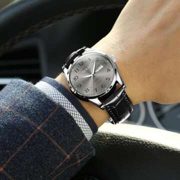 Men's Luxury Classic Grey Watch - Big Face Easy Read Day-Date Design