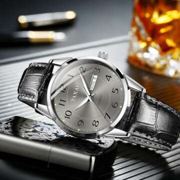 Elegant Men's Watch with Big Face and Leather Band