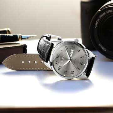 Elegant Men's Watch with Big Face and Leather Band