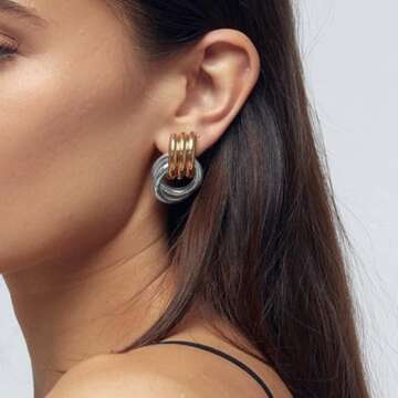 Elegant Gold and Silver Two Tone Knot Earrings for Women