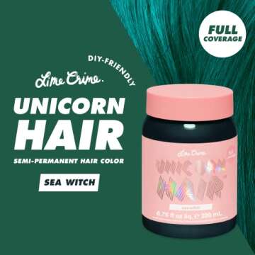 Lime Crime Unicorn Hair Dye Full Coverage, Sea Witch (Rich Teal) - Vegan and Cruelty Free Semi-Perma...