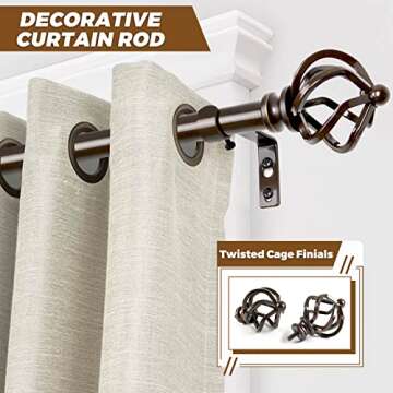 KAMANINA Curtain Rods for Windows 66 to 120 Inch, 3/4 Inch Antique Bronze Curtain Rod 32 to 115 Inch...