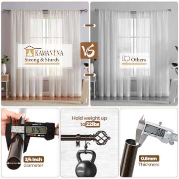 KAMANINA Curtain Rods for Windows 66 to 120 Inch, 3/4 Inch Antique Bronze Curtain Rod 32 to 115 Inches (2.6-9.6ft) Splicing Adjustable Single Drapery Rod with Twisted Cage Finial