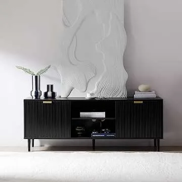 Stylish Black TV Stand for 65+ Inch TVs with Storage