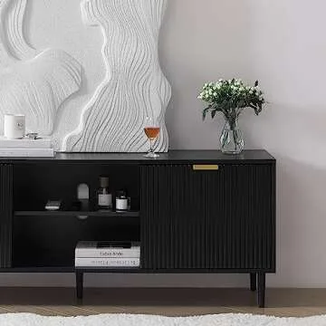 Stylish Black TV Stand for 65+ Inch TVs with Storage
