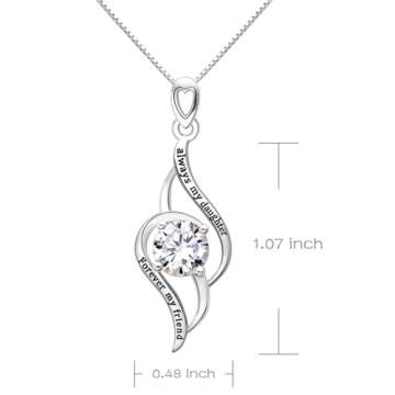 "always my daughter forever my friend" ALOV Jewelry Silver Cubic Zirconia Love Pendant Necklace