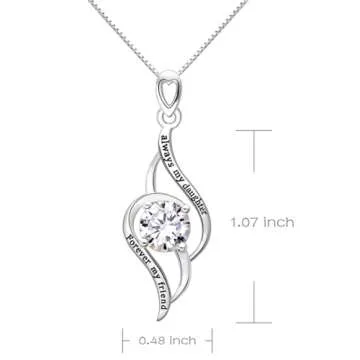 "always my daughter forever my friend" ALOV Jewelry Silver Cubic Zirconia Love Pendant Necklace