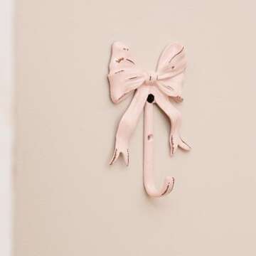 BOOMLATU Shabby Chic Large Wall Mounted Bow Coat Hook,Decorative Pink Wall Hook for Scarf, Bag, Towel, Hat etc for Living Room Kitchen Bathroom Office Pack of 3