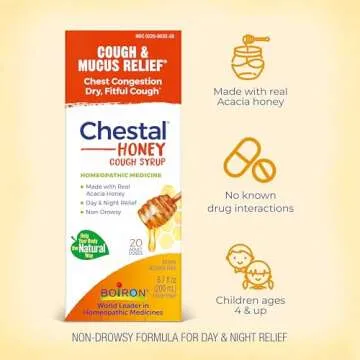 Boiron Chestal Honey Adult Cold and Cough Syrup for Nasal and Chest Congestion, Runny Nose, and Sore Throat Relief - 6.7 Fl oz
